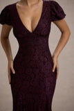 Elestria Port Lace V-Neck Puff-Sleeve Maxi Dress