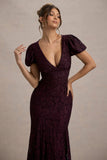 Elestria Port Lace V-Neck Puff-Sleeve Maxi Dress