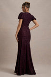 Elestria Port Lace V-Neck Puff-Sleeve Maxi Dress