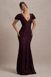 Elestria Port Lace V-Neck Puff-Sleeve Maxi Dress