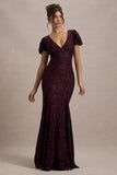Elestria Port Lace V-Neck Puff-Sleeve Maxi Dress