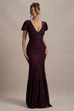 Elestria Port Lace V-Neck Puff-Sleeve Maxi Dress