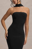 Nobu Black Bandeau Maxi Dress With Halter-Collar
