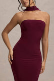 Nobu Burgundy Bandeau Maxi Dress With Halter-Collar