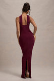 Nobu Burgundy Bandeau Maxi Dress With Halter-Collar