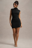 Lalani Black Ruched High-Neck Mini Dress