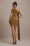 Alessio Mustard One-Shoulder Mini Dress With Drape