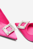 Lawless Hot Pink Satin Pointed Court Heels With Diamante Brooches