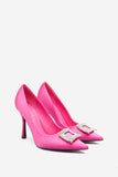 Lawless Hot Pink Satin Pointed Court Heels With Diamante Brooches