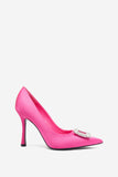 Lawless Hot Pink Satin Pointed Court Heels With Diamante Brooches