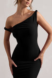 Lita Black Twisted Asymmetric Maxi Dress