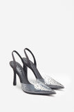 Covergirl Black Diamante Sling Back Pointed Heels