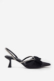 Pretty & Poised Black Diamante Strap Sling Back Kitten Heels With Bows