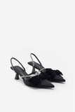 Pretty & Poised Black Diamante Strap Sling Back Kitten Heels With Bows