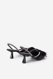 Pretty & Poised Black Diamante Strap Sling Back Kitten Heels With Bows