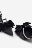 Pretty & Poised Black Diamante Strap Sling Back Kitten Heels With Bows