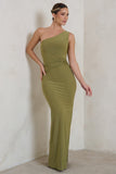 Kary Olive Green One Shoulder Thigh Split Maxi Dress