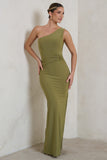 Kary Olive Green One Shoulder Thigh Split Maxi Dress