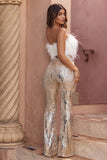 Dropping Hints Champagne Sequin Wide Leg Trousers