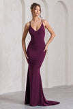 Lucky Number Plum Cross Back Fishtail Maxi Dres