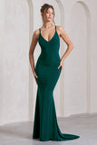 Lucky Number Bottle Green Cross Back Fishtail Maxi Dress