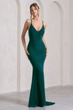 Lucky Number Bottle Green Cross Back Fishtail Maxi Dress