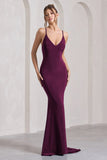Lucky Number Plum Cross Back Fishtail Maxi Dres