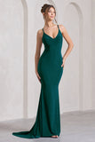 Lucky Number Bottle Green Cross Back Fishtail Maxi Dress
