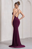 Lucky Number Plum Cross Back Fishtail Maxi Dres
