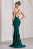 Lucky Number Bottle Green Cross Back Fishtail Maxi Dress