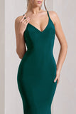 Lucky Number Bottle Green Cross Back Fishtail Maxi Dress