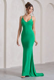 Lucky Number Green Cross Back Fishtail Maxi Dress