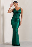 Galaxy Shimmer Green Bias Cut Cowl Front Maxi Dress
