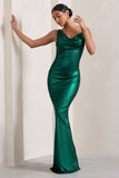 Galaxy Shimmer Green Bias Cut Cowl Front Maxi Dress