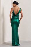 Galaxy Shimmer Green Bias Cut Cowl Front Maxi Dress