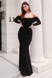Madeleine Black Fishtail Maxi Dress With Bardot Mesh Long Sleeves