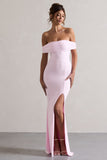 Law of Attraction Pink Bardot Draped Split Maxi Dress