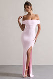 Law of Attraction Pink Bardot Draped Split Maxi Dress