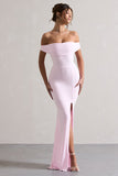 Law of Attraction Pink Bardot Draped Split Maxi Dress