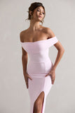 Law of Attraction Pink Bardot Draped Split Maxi Dress