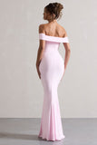 Law of Attraction Pink Bardot Draped Split Maxi Dress