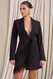 Prized Possession Black Feather Wrap Blazer Mini Dress
