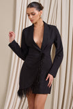 Prized Possession Black Feather Wrap Blazer Mini Dress