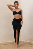 Longing Black Ruched Chiffon Split Maxi Skirt With Drawstrings
