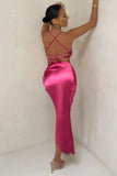 Risk It All Hot Pink Cami Cowl Neck Asymmetric Hem Midi Dress