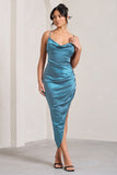 Risk It All Blue Cami Cowl Neck Asymmetric Hem Midi Dress
