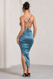 Risk It All Blue Cami Cowl Neck Asymmetric Hem Midi Dress