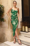 Risk It All Green Floral Print Cami Cowl Neck Satin Asymmetric Hem Midi Dress