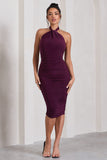 Serendipity Plum Halter Neck Knot Midi Dress