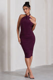 Serendipity Plum Halter Neck Knot Midi Dress